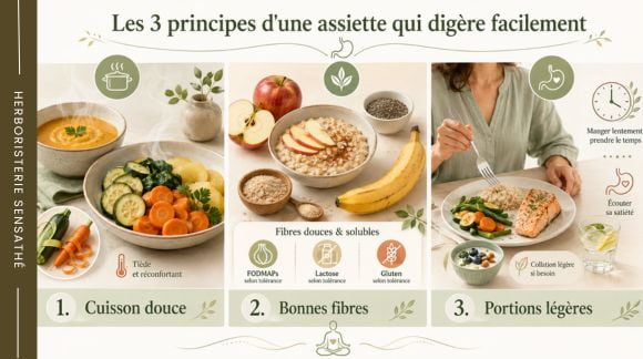 3 principes pour mieux digérer  cuisson douce, fibres faciles à digérer et portions légères - Herboristerie Sensathé